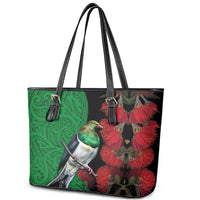 New Zealand Kereru And Pohutukawa Leather Tote Bag Maori Tribal Tattoo LT03 - Polynesian Pride