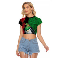 New Zealand Kereru And Pohutukawa Raglan Cropped T Shirt Maori Tribal Tattoo LT03 Female Black - Polynesian Pride