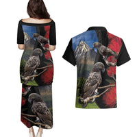 New Zealand Kea And Pohutukawa Couples Matching Puletasi and Hawaiian Shirt With The Mountain Landscape LT03 - Polynesian Pride