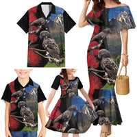 New Zealand Kea And Pohutukawa Family Matching Mermaid Dress and Hawaiian Shirt With The Mountain Landscape LT03 - Polynesian Pride