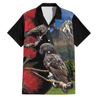 New Zealand Kea And Pohutukawa Family Matching Mermaid Dress and Hawaiian Shirt With The Mountain Landscape LT03 Dad's Shirt - Short Sleeve Black - Polynesian Pride
