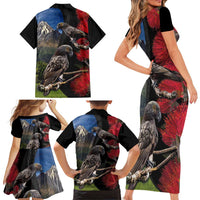New Zealand Kea And Pohutukawa Family Matching Short Sleeve Bodycon Dress and Hawaiian Shirt With The Mountain Landscape LT03 - Polynesian Pride