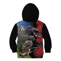 New Zealand Kea And Pohutukawa Kid Hoodie With The Mountain Landscape