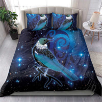 New Zealand Tui Bird Bedding Set The Pleiades Star Cluster and Koru Tribal Tattoo Galaxy Vibe LT03 - Polynesian Pride