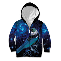 New Zealand Tui Bird Kid Hoodie The Pleiades Star Cluster and Koru Tribal Tattoo Galaxy Vibe