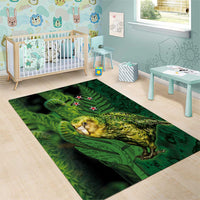 New Zealand Kākāpō Area Rug Silver Fern with Close up of Green Fern Leaves and Maori Tattoo