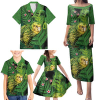 New Zealand Kkp Family Matching Puletasi and Hawaiian Shirt Silver Fern with Close up of Green Fern Leaves and Maori Tattoo LT03 - Polynesian Pride