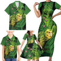 New Zealand Kkp Family Matching Short Sleeve Bodycon Dress and Hawaiian Shirt Silver Fern with Close up of Green Fern Leaves and Maori Tattoo LT03 - Polynesian Pride