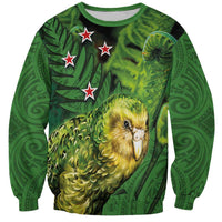 New Zealand Kkp Sweatshirt Silver Fern with Close up of Green Fern Leaves and Maori Tattoo LT03 Unisex Green - Polynesian Pride