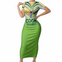 Cook Islands Rugby Short Sleeve Bodycon Dress Six Eight Two to The World - Tatau Tribal Motif