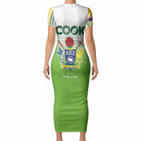 Cook Islands Rugby Short Sleeve Bodycon Dress Six Eight Two to The World - Tatau Tribal Motif