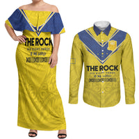 Niue Rugby Custom Couples Matching Off Shoulder Maxi Dress and Long Sleeve Button Shirt Six Eight Three to The World - Hiapo Tribal Motif