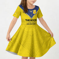 Niue Rugby Custom Kid Short Sleeve Dress Six Eight Three to The World - Hiapo Tribal Motif