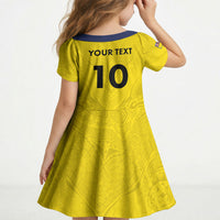 Niue Rugby Custom Kid Short Sleeve Dress Six Eight Three to The World - Hiapo Tribal Motif
