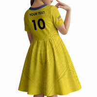 Niue Rugby Custom Kid Short Sleeve Dress Six Eight Three to The World - Hiapo Tribal Motif