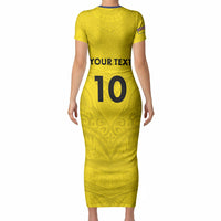 Niue Rugby Custom Short Sleeve Bodycon Dress Six Eight Three to The World - Hiapo Tribal Motif