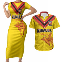 Papua New Guinea Rugby Custom Couples Matching Short Sleeve Bodycon Dress and Hawaiian Shirt Six Seven Five to The World - Melanesian Pattern