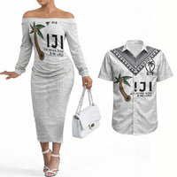 Fijian Rugby Couples Matching Off The Shoulder Long Sleeve Dress and Hawaiian Shirt Six Seven Nine to The World - Tapa Pattern