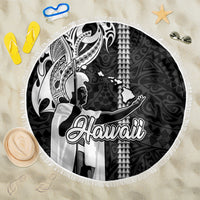 Hawaii Lanai Island Beach Blanket Hawaiian King and Kakau Symbols Abstract Shoulder Tattoo LT03 One Size 150cm Black - Wonder Print Shop