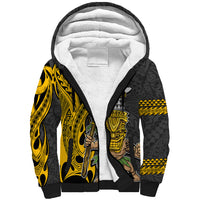 Hawaii Molokai Island Sherpa Hoodie Hawaiian Warrior and Kakau Symbols Abstract Tattoo LT03 Unisex Yellow - Polynesian Pride