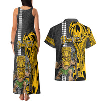 Custom Hawaii Molokai Island Couples Matching Tank Maxi Dress and Hawaiian Shirt Hawaiian Warrior and Kakau Symbols Abstract Tattoo LT03 - Polynesian Pride