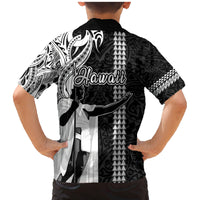 Hawaii Molokai Island Family Matching Mermaid Dress and Hawaiian Shirt Hawaiian King and Kakau Symbols Abstract Shoulder Tattoo LT03 - Polynesian Pride