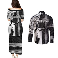 Custom Hawaii Molokai Island Couples Matching Puletasi Dress and Long Sleeve Button Shirts Hawaiian King and Kakau Symbols Abstract Shoulder Tattoo LT03 - Polynesian Pride