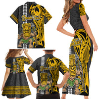 Custom Hawaii Niihau Island Family Matching Short Sleeve Bodycon Dress and Hawaiian Shirt Hawaiian Warrior and Kakau Symbols Abstract Tattoo LT03 - Polynesian Pride