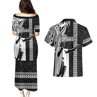 Hawaii Niihau Island Couples Matching Puletasi Dress and Hawaiian Shirt Hawaiian King and Kakau Symbols Abstract Shoulder Tattoo LT03 - Polynesian Pride