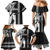 Hawaii Niihau Island Family Matching Mermaid Dress and Hawaiian Shirt Hawaiian King and Kakau Symbols Abstract Shoulder Tattoo LT03 - Polynesian Pride