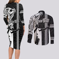 Custom Hawaii Niihau Island Couples Matching Long Sleeve Bodycon Dress and Long Sleeve Button Shirts Hawaiian King and Kakau Symbols Abstract Shoulder Tattoo LT03 - Polynesian Pride