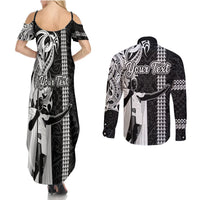 Custom Hawaii Niihau Island Couples Matching Summer Maxi Dress and Long Sleeve Button Shirts Hawaiian King and Kakau Symbols Abstract Shoulder Tattoo LT03 - Polynesian Pride