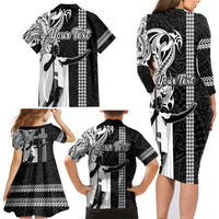 Custom Hawaii Niihau Island Family Matching Long Sleeve Bodycon Dress and Hawaiian Shirt Hawaiian King and Kakau Symbols Abstract Shoulder Tattoo LT03 - Polynesian Pride