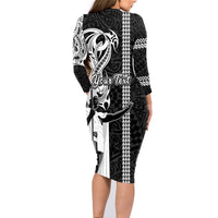 Custom Hawaii Niihau Island Family Matching Long Sleeve Bodycon Dress and Hawaiian Shirt Hawaiian King and Kakau Symbols Abstract Shoulder Tattoo LT03 - Polynesian Pride