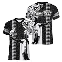 Custom Hawaii Niihau Island Women V Neck T Shirt Hawaiian King and Kakau Symbols Abstract Shoulder Tattoo LT03 - Polynesian Pride