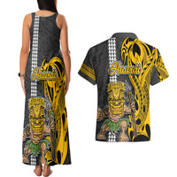 Hawaii Oahu Island Couples Matching Tank Maxi Dress and Hawaiian Shirt Hawaiian Warrior and Kakau Symbols Abstract Tattoo LT03 - Polynesian Pride