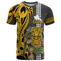 Custom Hawaii Oahu Island T Shirt Hawaiian Warrior and Kakau Symbols Abstract Tattoo LT03 Yellow - Polynesian Pride