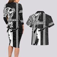 Hawaii Oahu Island Couples Matching Long Sleeve Bodycon Dress and Hawaiian Shirt Hawaiian King and Kakau Symbols Abstract Shoulder Tattoo LT03 - Polynesian Pride