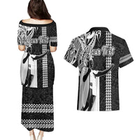 Custom Hawaii Oahu Island Couples Matching Puletasi Dress and Hawaiian Shirt Hawaiian King and Kakau Symbols Abstract Shoulder Tattoo LT03 - Polynesian Pride
