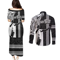 Custom Hawaii Oahu Island Couples Matching Puletasi Dress and Long Sleeve Button Shirts Hawaiian King and Kakau Symbols Abstract Shoulder Tattoo LT03 - Polynesian Pride