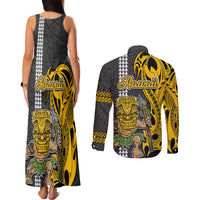 Hawaii Kahoolawe Island Couples Matching Tank Maxi Dress and Long Sleeve Button Shirts Hawaiian Warrior and Kakau Symbols Abstract Tattoo LT03 - Polynesian Pride
