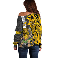 Hawaii Kahoolawe Island Off Shoulder Sweater Hawaiian Warrior and Kakau Symbols Abstract Tattoo LT03 - Polynesian Pride