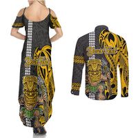 Custom Hawaii Kahoolawe Island Couples Matching Summer Maxi Dress and Long Sleeve Button Shirts Hawaiian Warrior and Kakau Symbols Abstract Tattoo LT03 - Polynesian Pride