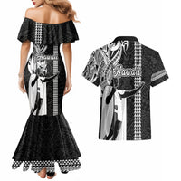 Hawaii Kahoolawe Island Couples Matching Mermaid Dress and Hawaiian Shirt Hawaiian King and Kakau Symbols Abstract Shoulder Tattoo LT03 - Polynesian Pride