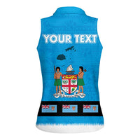 Fiji Merry Christmas Women Sleeveless Polo Shirt Santa Suit Style With Tapa Tribal Pattern