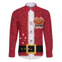 Papua New Guinea Merry Christmas Family Matching Long Sleeve Bodycon Dress and Hawaiian Shirt Santa Suit Style With Melanesian Pattern LT03 Dad's Shirt - Long Sleeve Red - Polynesian Pride