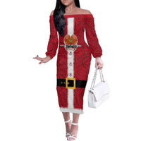 Papua New Guinea Merry Christmas Family Matching Off The Shoulder Long Sleeve Dress and Hawaiian Shirt Santa Suit Style With Melanesian Pattern