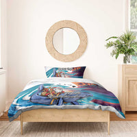 Hawaiian Mele Kalikimaka Bedding Set Santa Claus Driving The Whale with Sunset Ocean Landscape