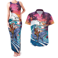 Hawaiian Mele Kalikimaka Couples Matching Tank Maxi Dress and Hawaiian Shirt Santa Claus Driving The Whale with Sunset Ocean Landscape LT03 Blue - Polynesian Pride