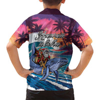 Hawaiian Mele Kalikimaka Family Matching Long Sleeve Bodycon Dress and Hawaiian Shirt Santa Claus Driving The Whale with Sunset Ocean Landscape LT03 - Polynesian Pride